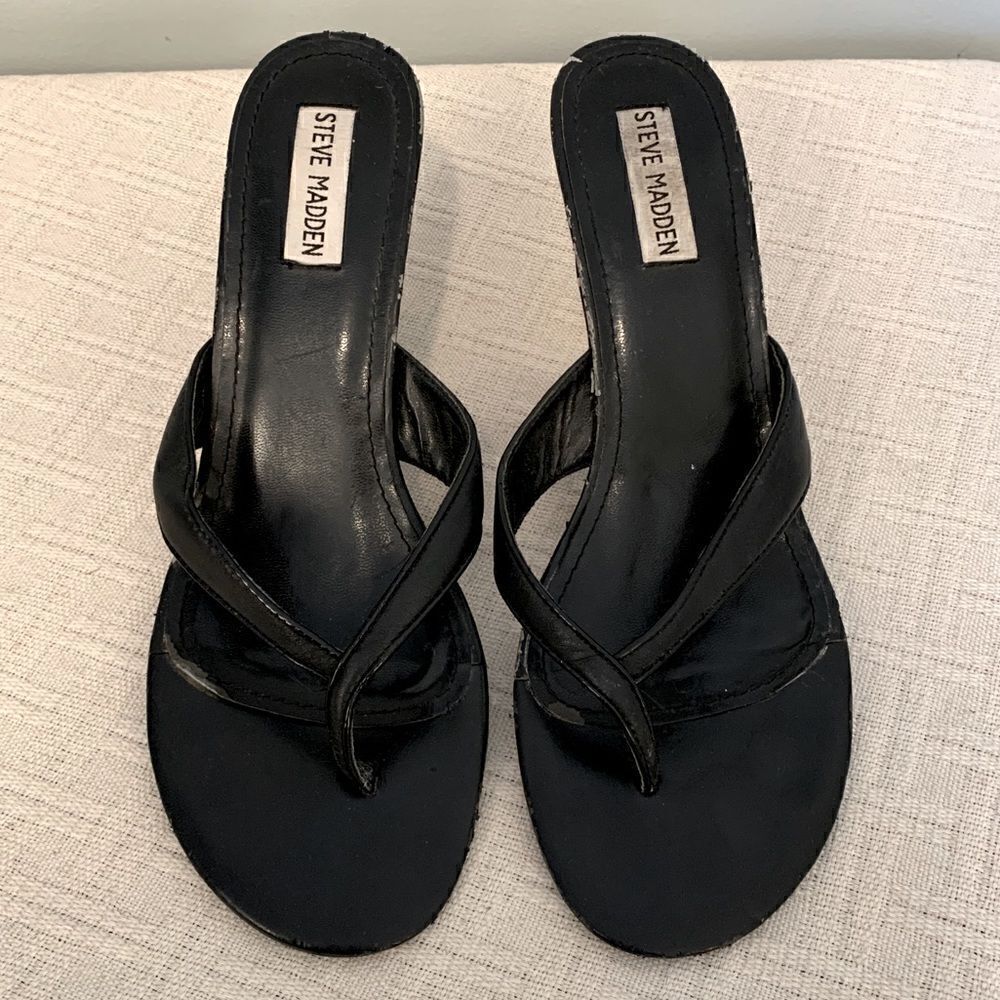 Steve Madden Black Leather Heels - Picture 1 of 9